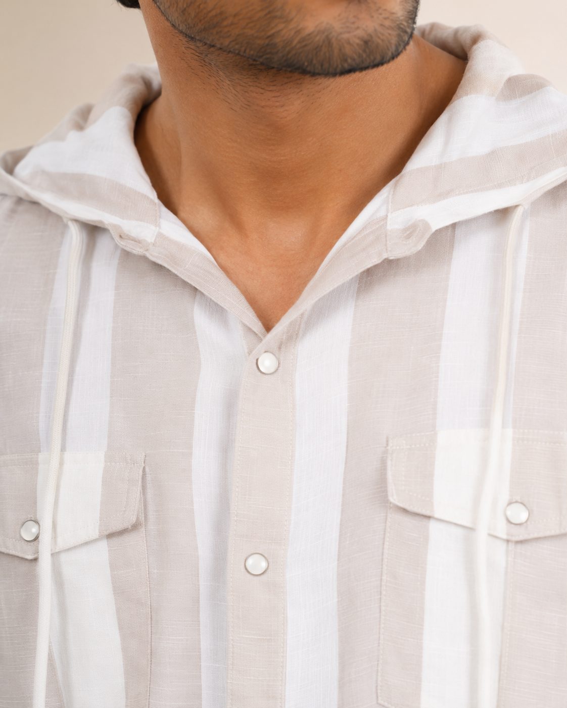 White Stripe Hooded Cotton Shirt