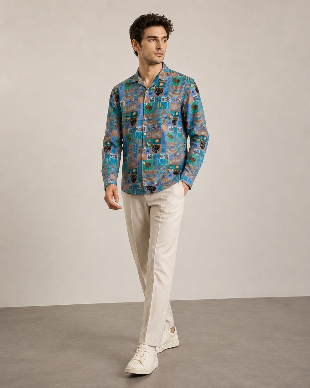 Men’s Blue Live Graphic Printed Cord Set | Shirt & Shorts Co-ord