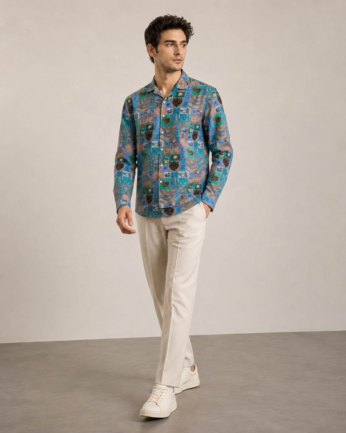 Men’s Blue Live Graphic Printed Cord Set | Shirt & Shorts Co-ord