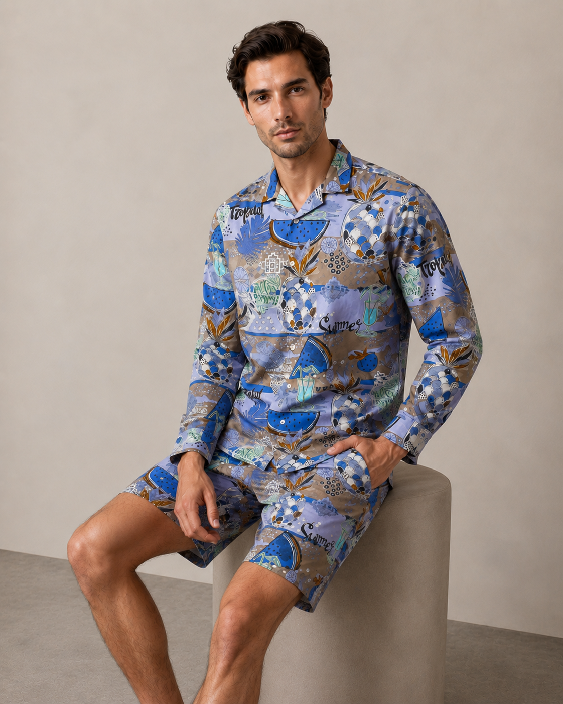 Men’s Summer Cocktail Printed Cord Set | Shirt & Shorts Co-ord