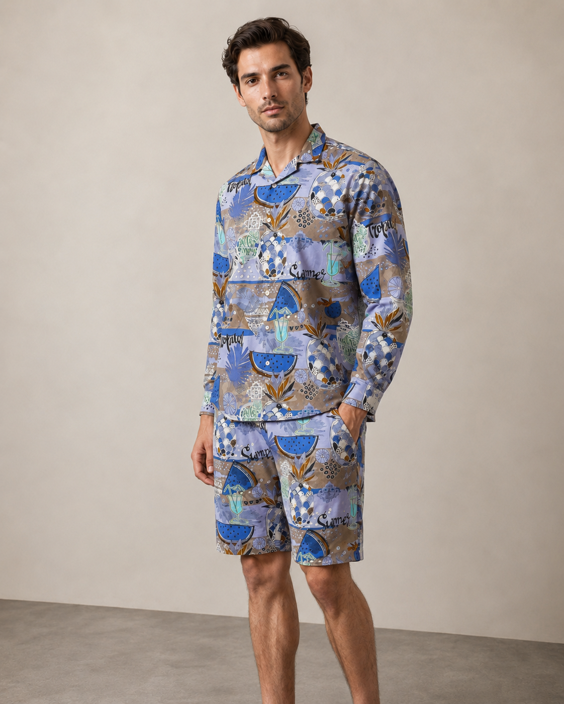 Men’s Summer Cocktail Printed Cord Set | Shirt & Shorts Co-ord