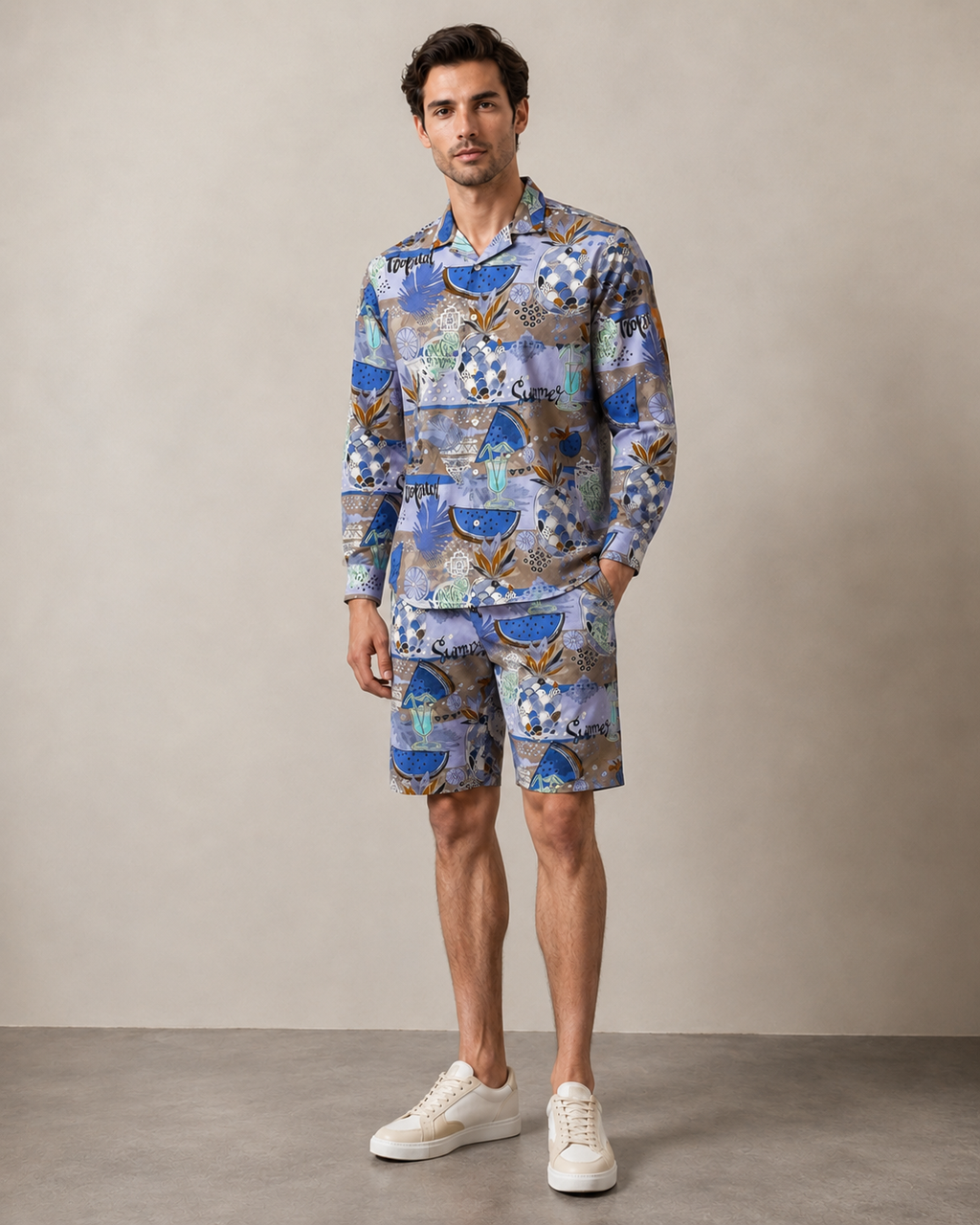 Men’s Summer Cocktail Printed Cord Set | Shirt & Shorts Co-ord