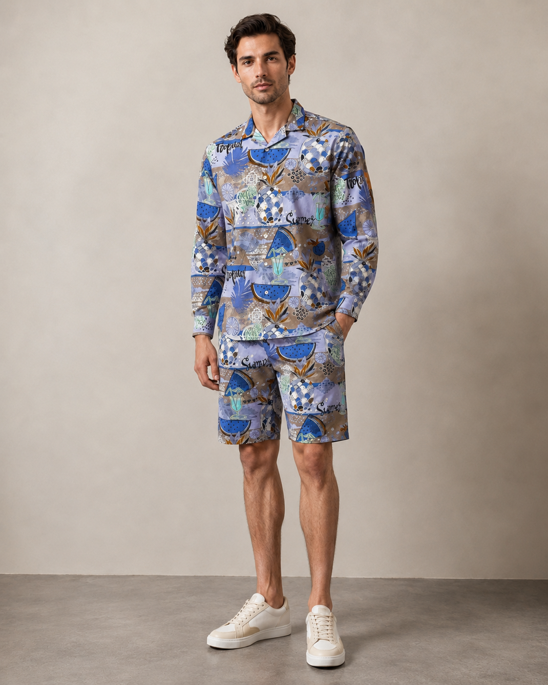 Men’s Summer Cocktail Printed Cord Set | Shirt & Shorts Co-ord