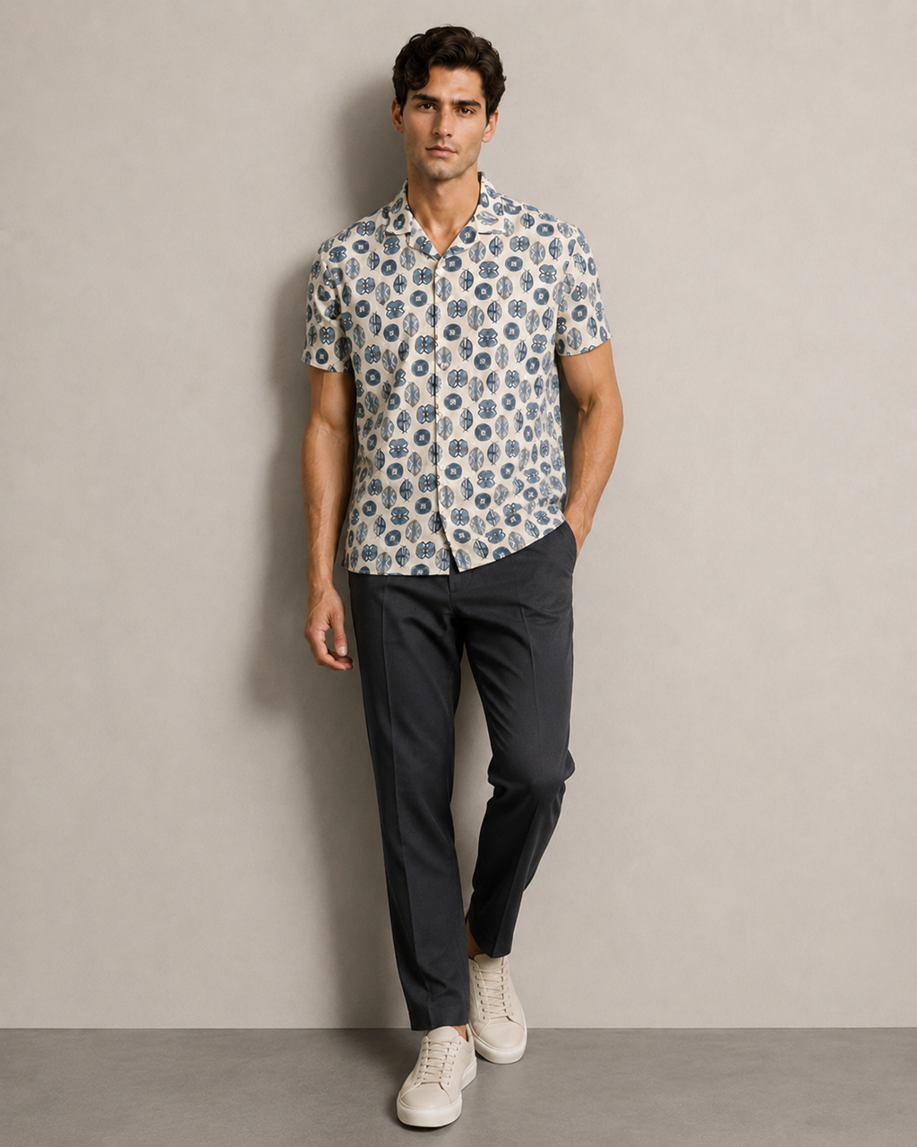 Men’s Blue Geo Print Cord Set | Shirt & Shorts Co-ord