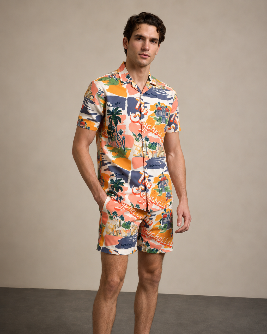 Men’s Sunset Seychelles Printed Cord Set | Shirt & Shorts Co-ord