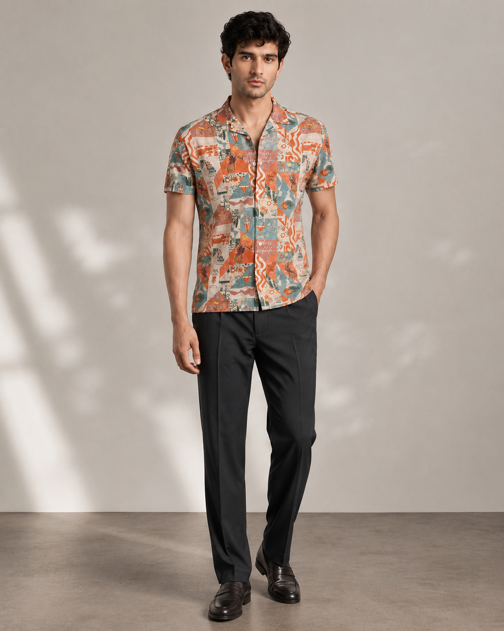 Men’s Terracotta Vacation Printed Cord Set | Shirt & Shorts Co-ord