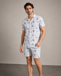 Men’s Ice Blue Palm Stripe Cord Set | Shirt & Shorts Co-ord