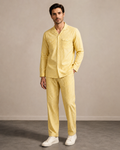 Men’s Yellow Stripe Cotton PJ Cord Set | Premium Cotton Shirt & Pyjama Co-ord | Luxury Loungewear & Resort Set