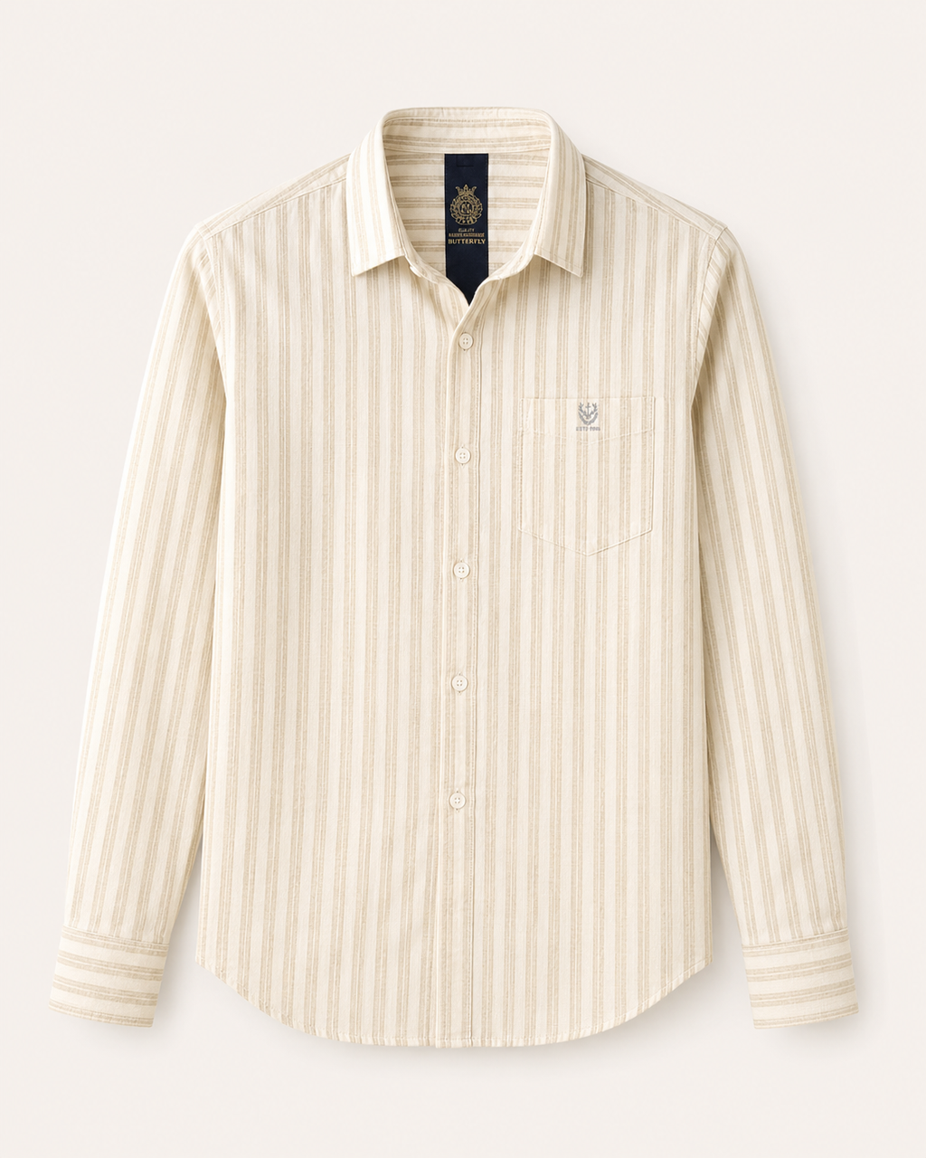 Ivory Beige Stripe Cotton Shirt