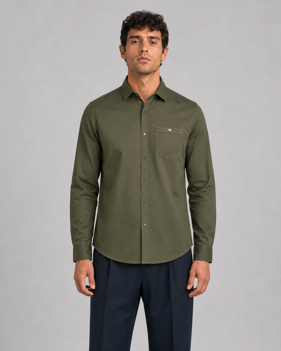 Olive Solid Cotton Shirt