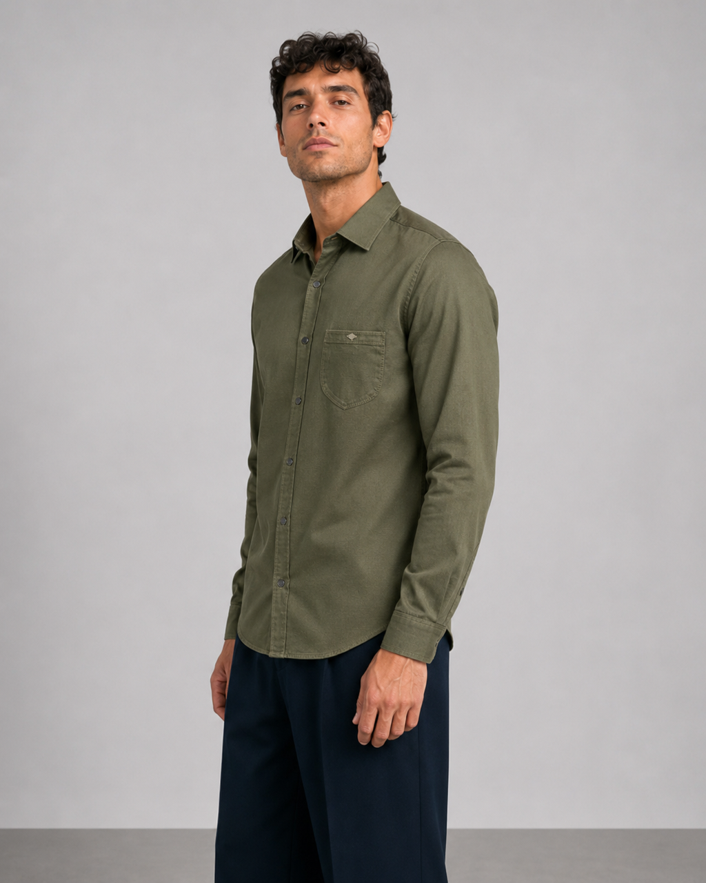 Olive Solid Cotton Shirt