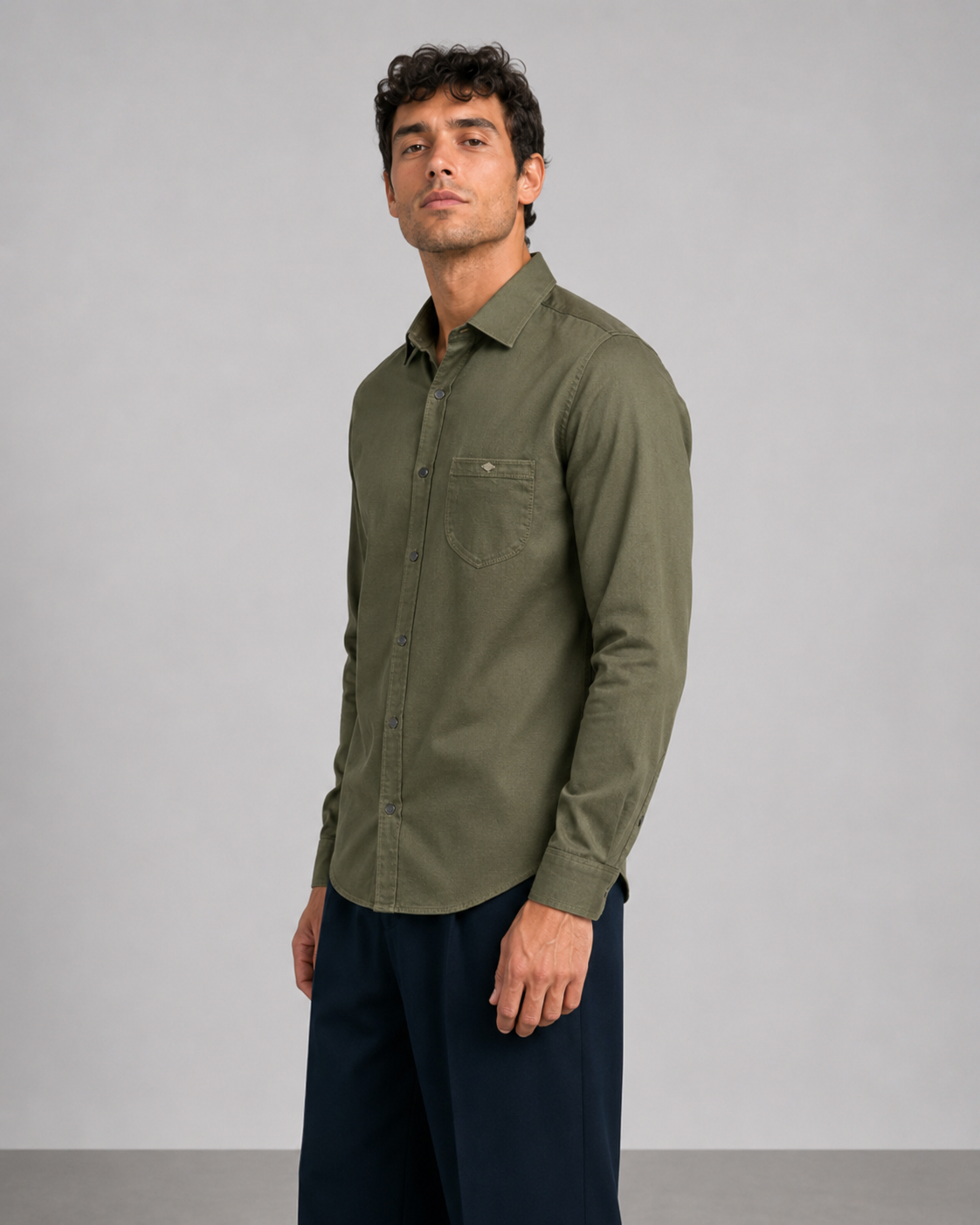 Olive Solid Cotton Shirt