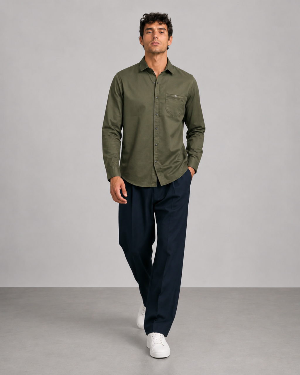 Olive Solid Cotton Shirt