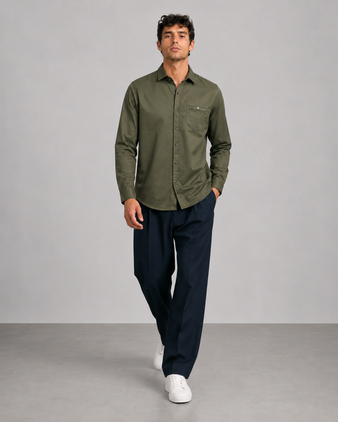 Olive Solid Cotton Shirt