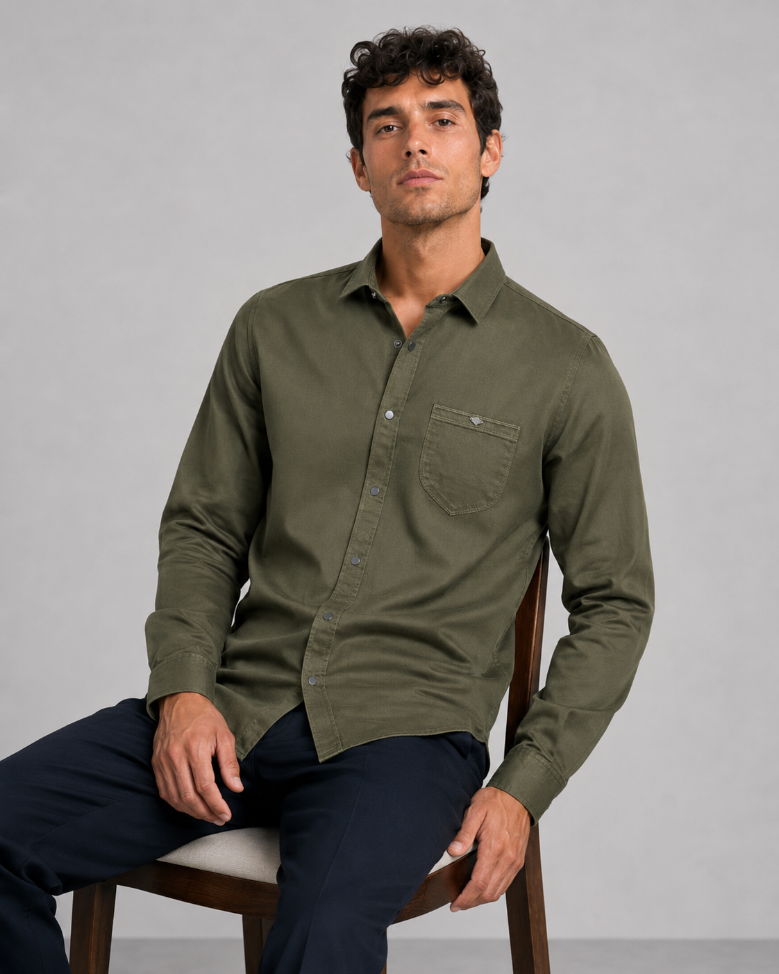 Olive Solid Cotton Shirt