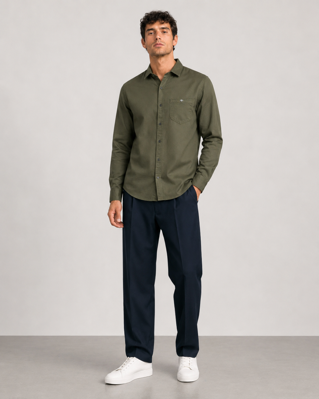 Olive Solid Cotton Shirt