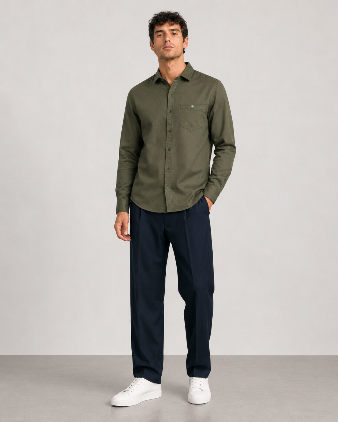 Olive Solid Cotton Shirt