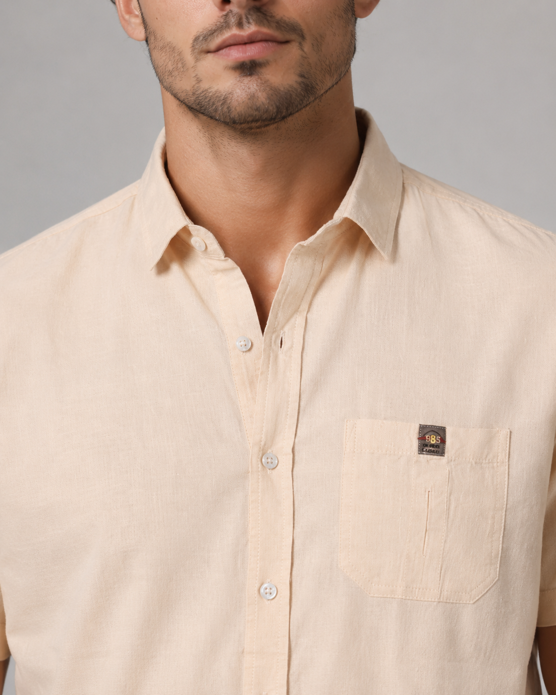 Cream Solid Cotton Shirt