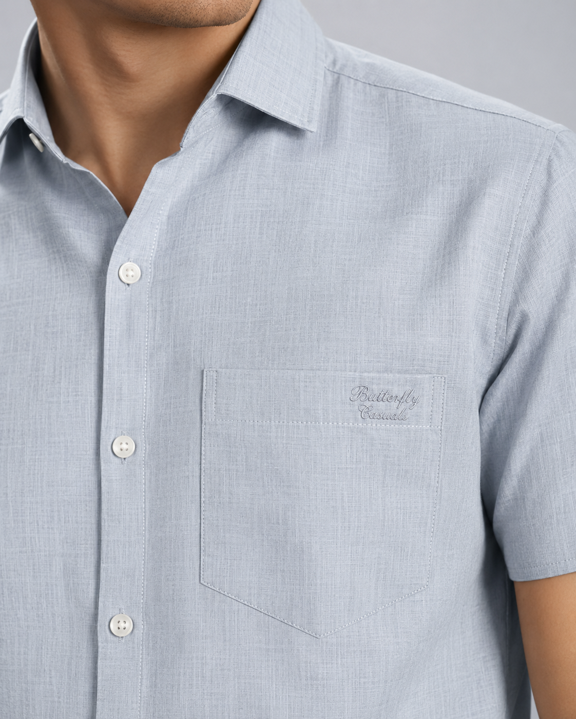 Ice Blue Solid Cotton Shirt