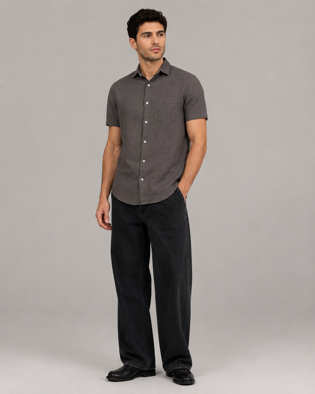 Pure Linen Shirt in Earthy Olive Brown