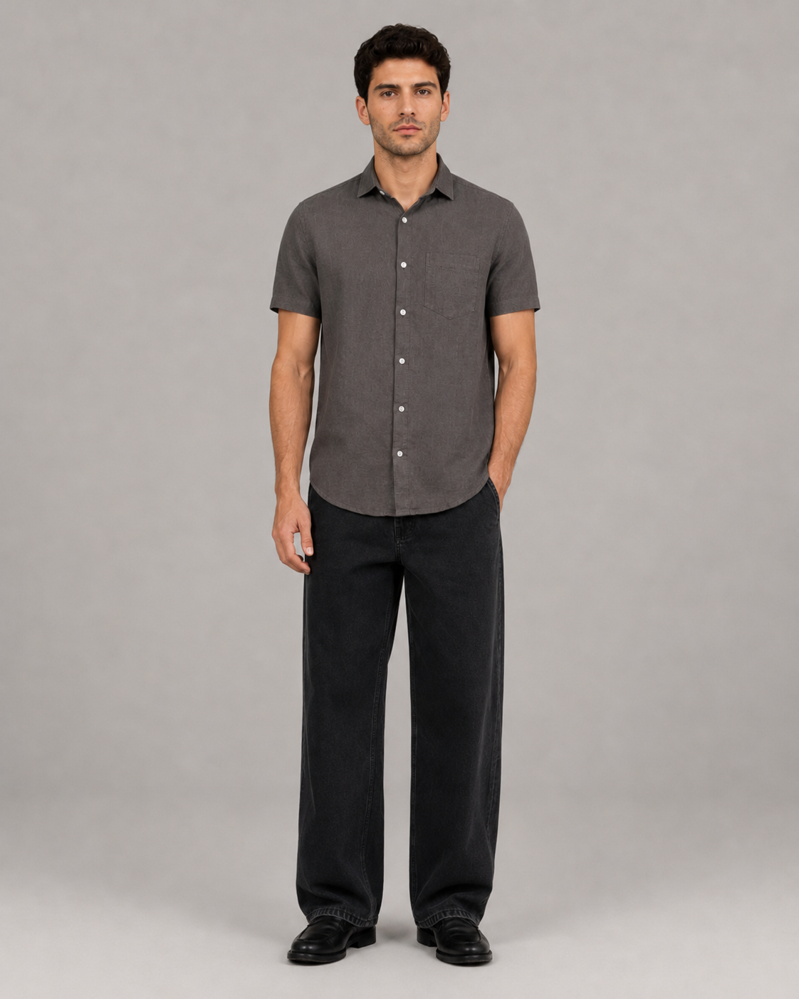 Pure Linen Shirt in Earthy Olive Brown