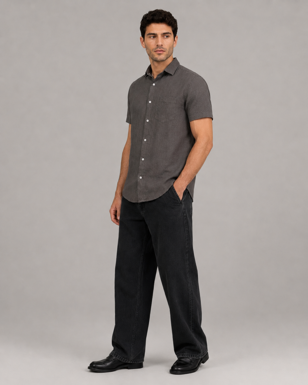 Pure Linen Shirt in Earthy Olive Brown