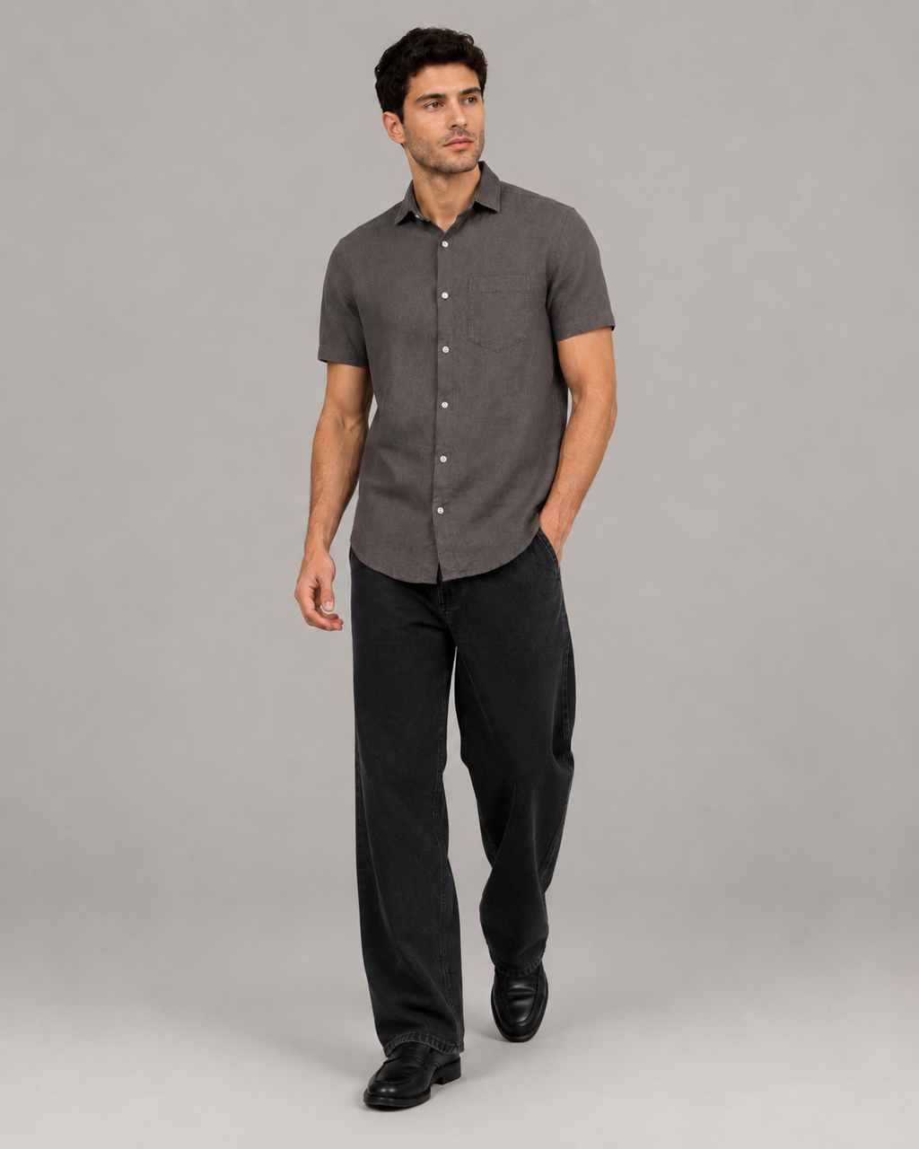 Pure Linen Shirt in Earthy Olive Brown