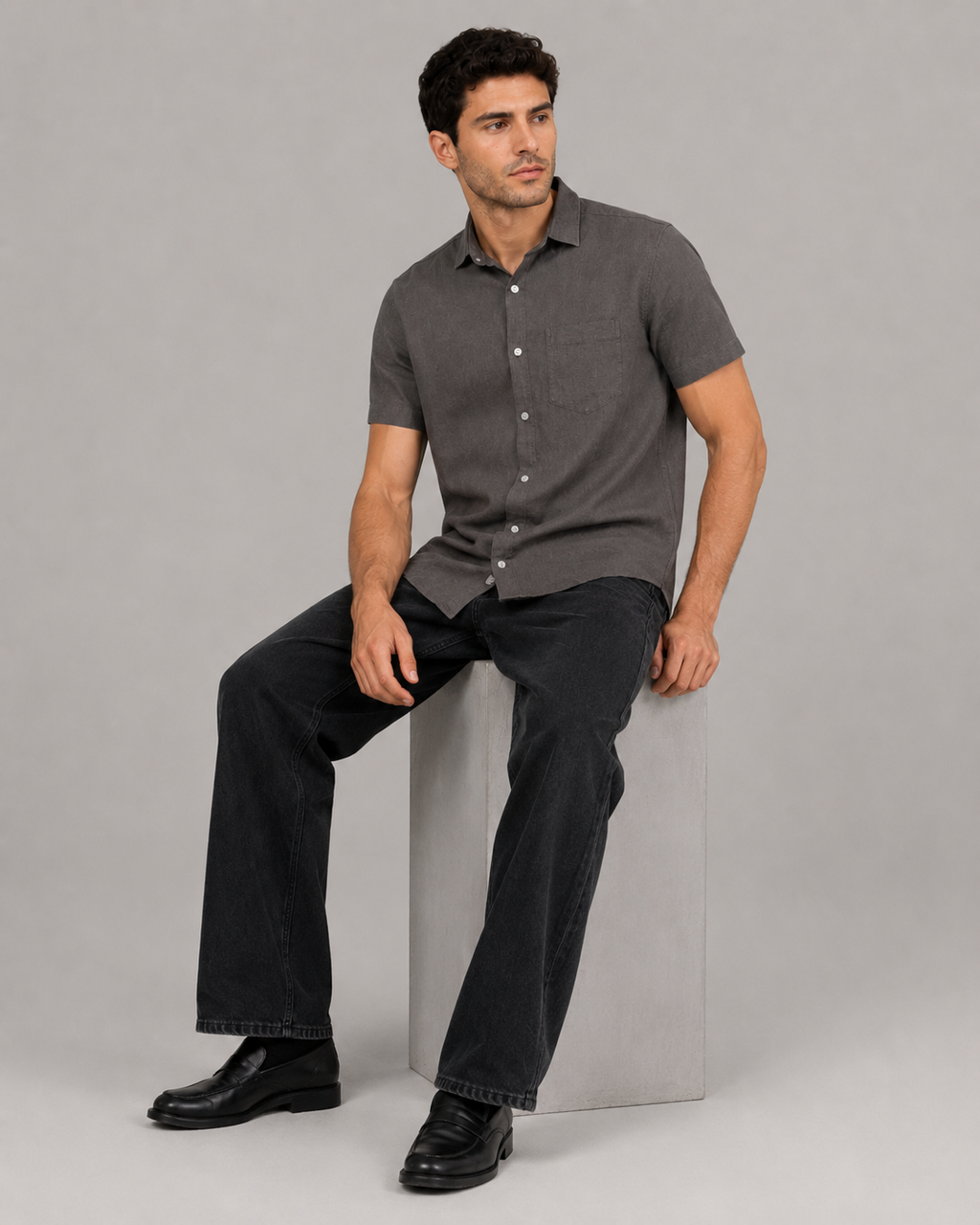 Pure Linen Shirt in Earthy Olive Brown