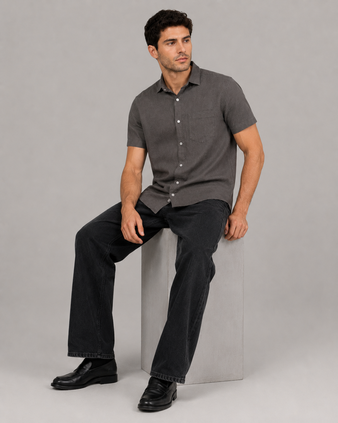 Pure Linen Shirt in Earthy Olive Brown