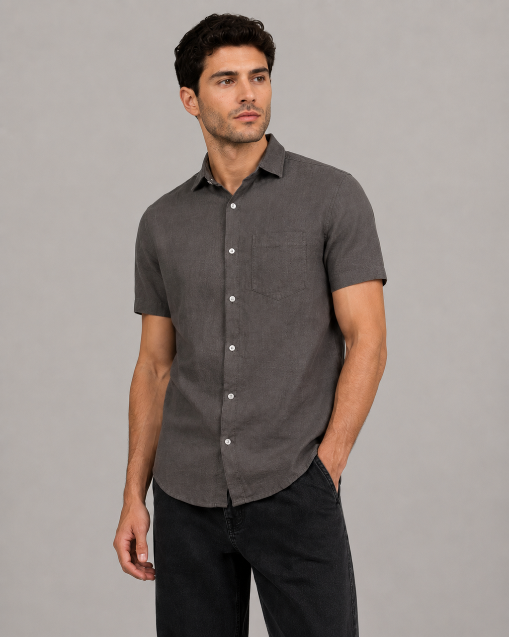 Pure Linen Shirt in Earthy Olive Brown