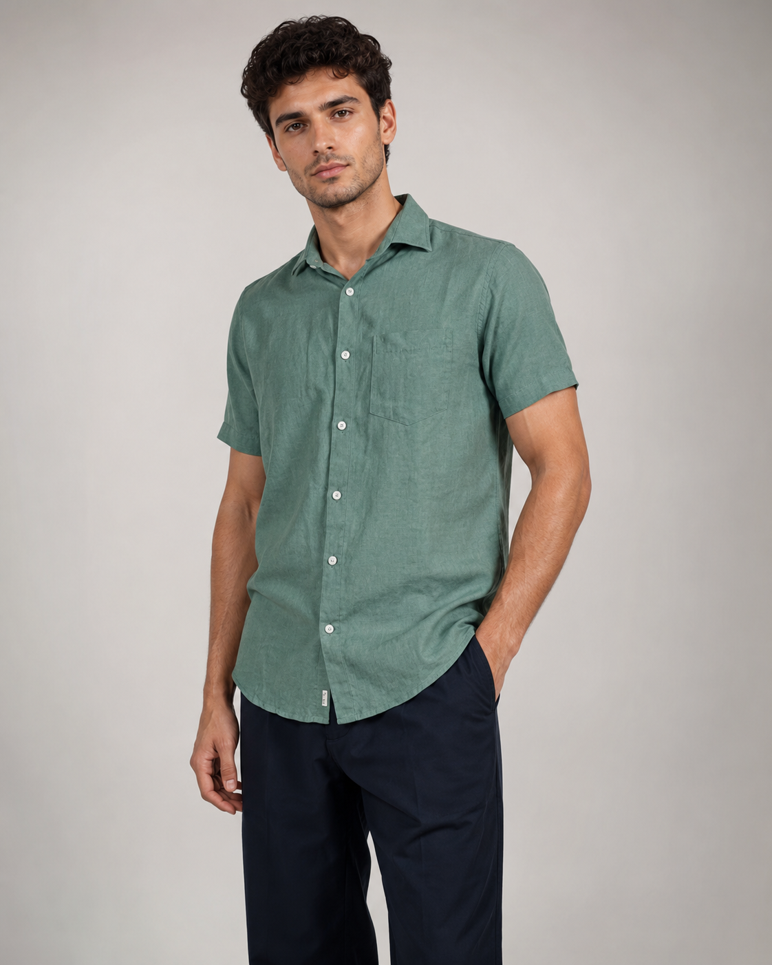 Pure Linen Shirt – Forest Green