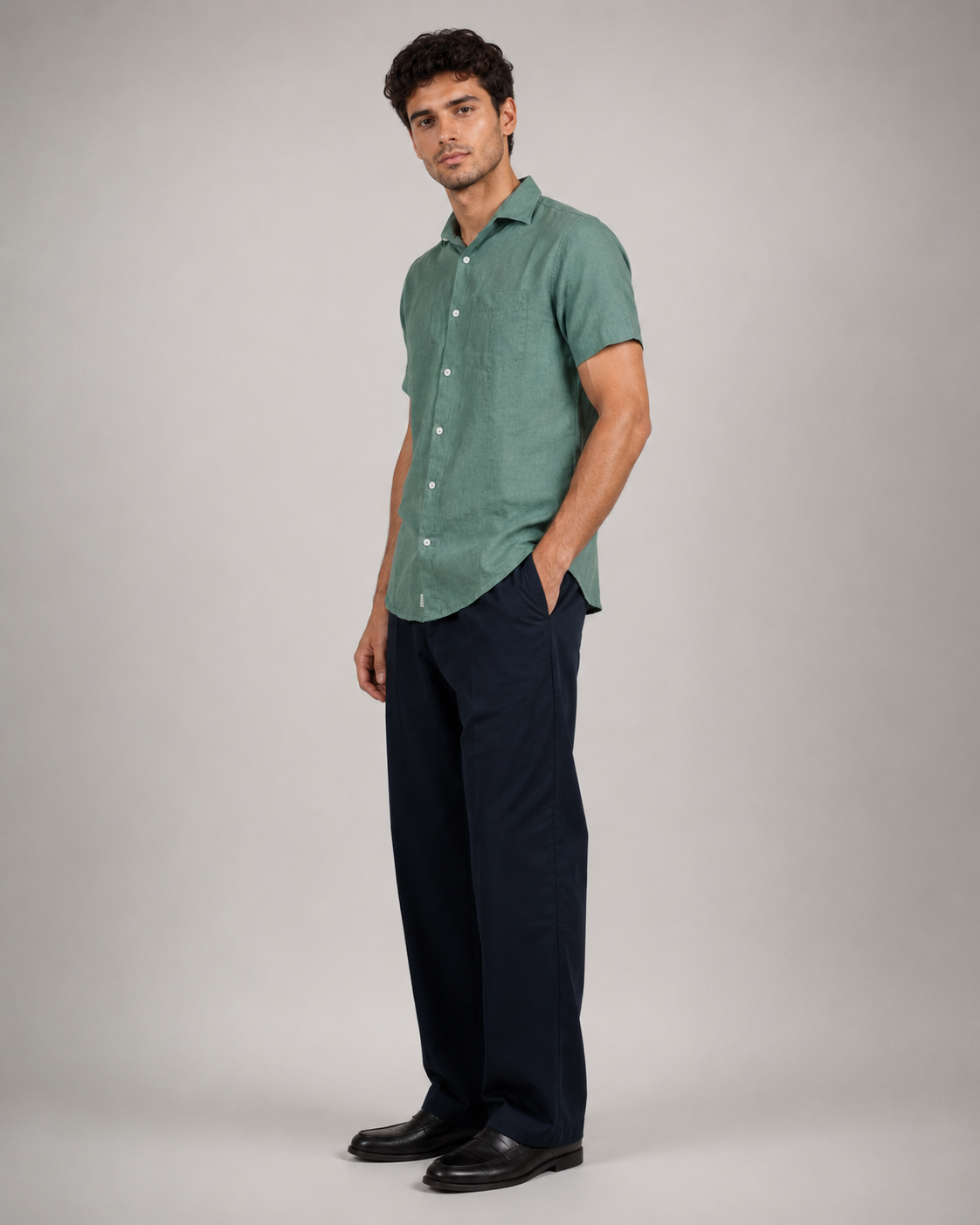 Pure Linen Shirt – Forest Green