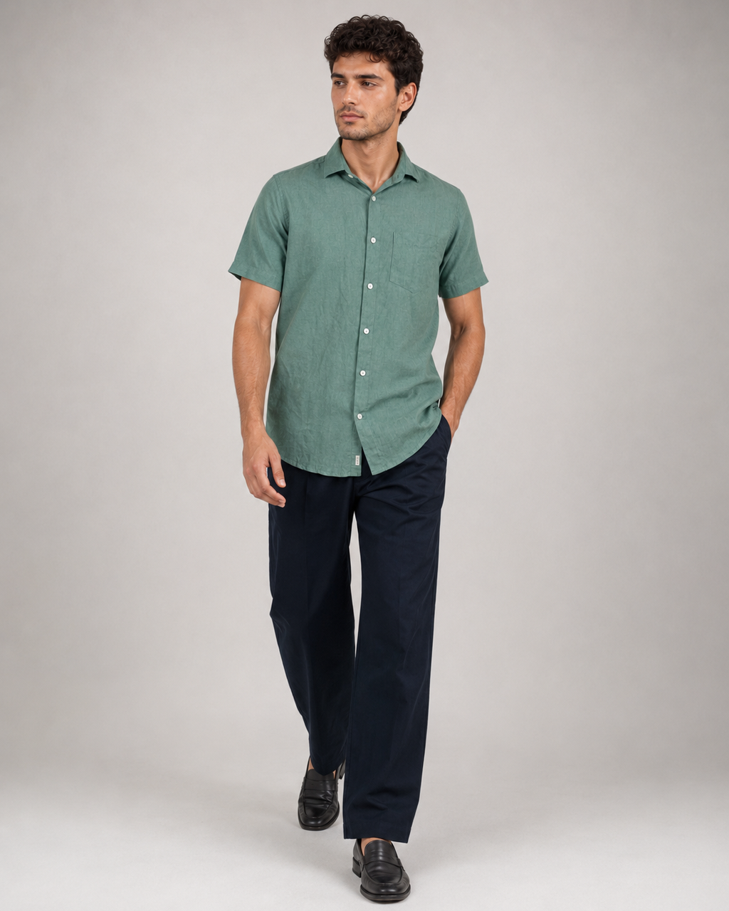 Pure Linen Shirt – Forest Green