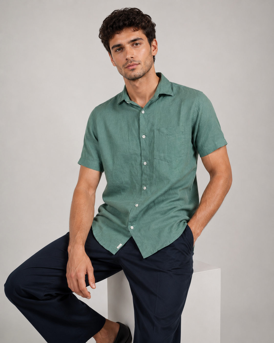 Pure Linen Shirt – Forest Green