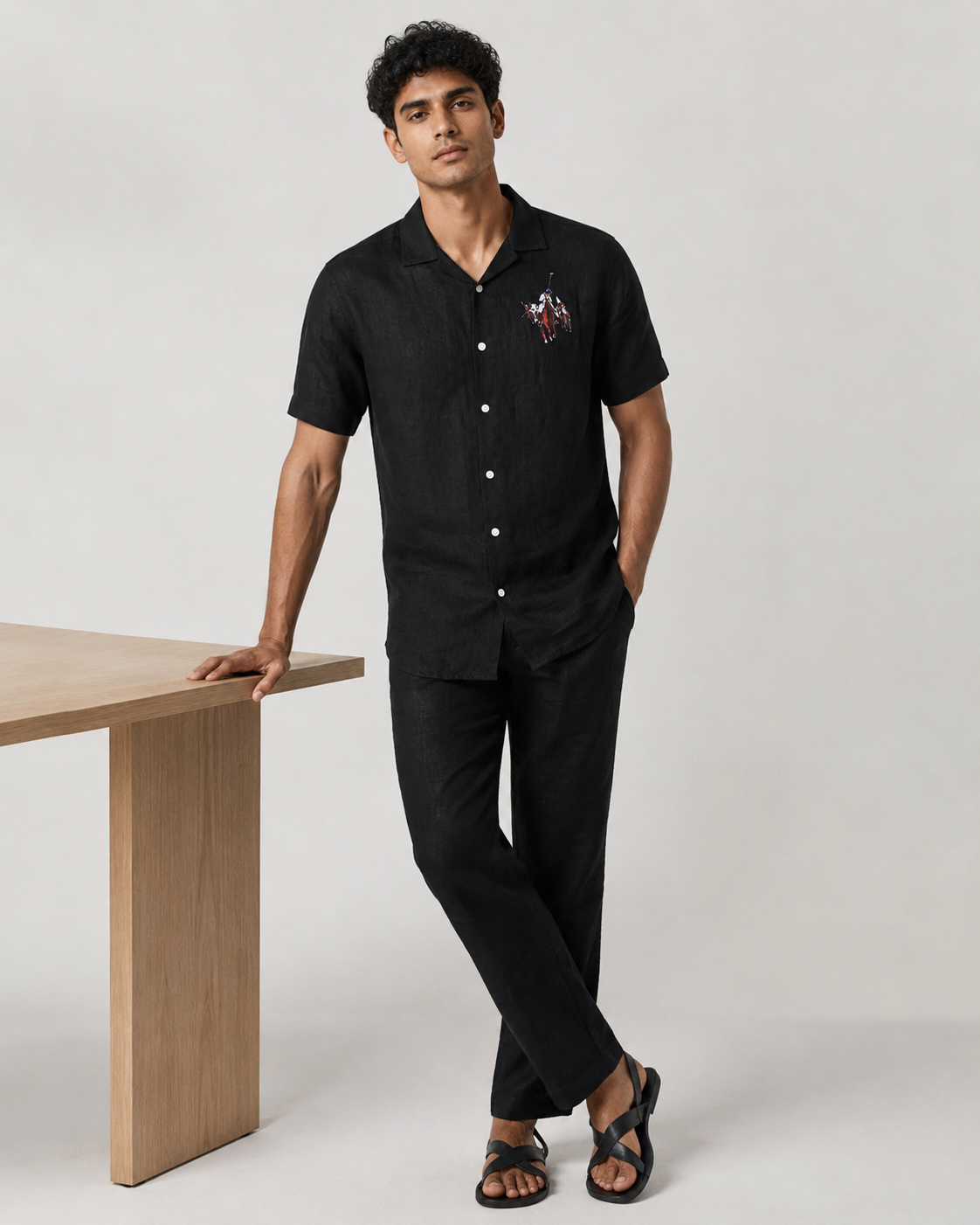 Men’s Black Linen PJ Set | 60 Lea Pure Linen Shirt & Pyjama Co-ord | Premium Lounge Wear