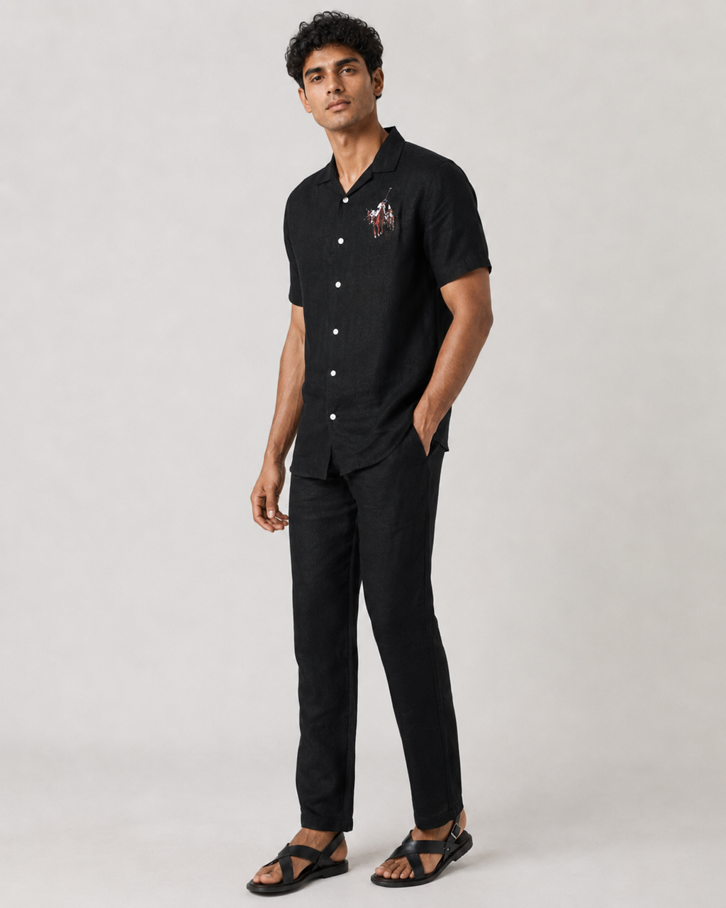 Men’s Black Linen PJ Set | 60 Lea Pure Linen Shirt & Pyjama Co-ord | Premium Lounge Wear