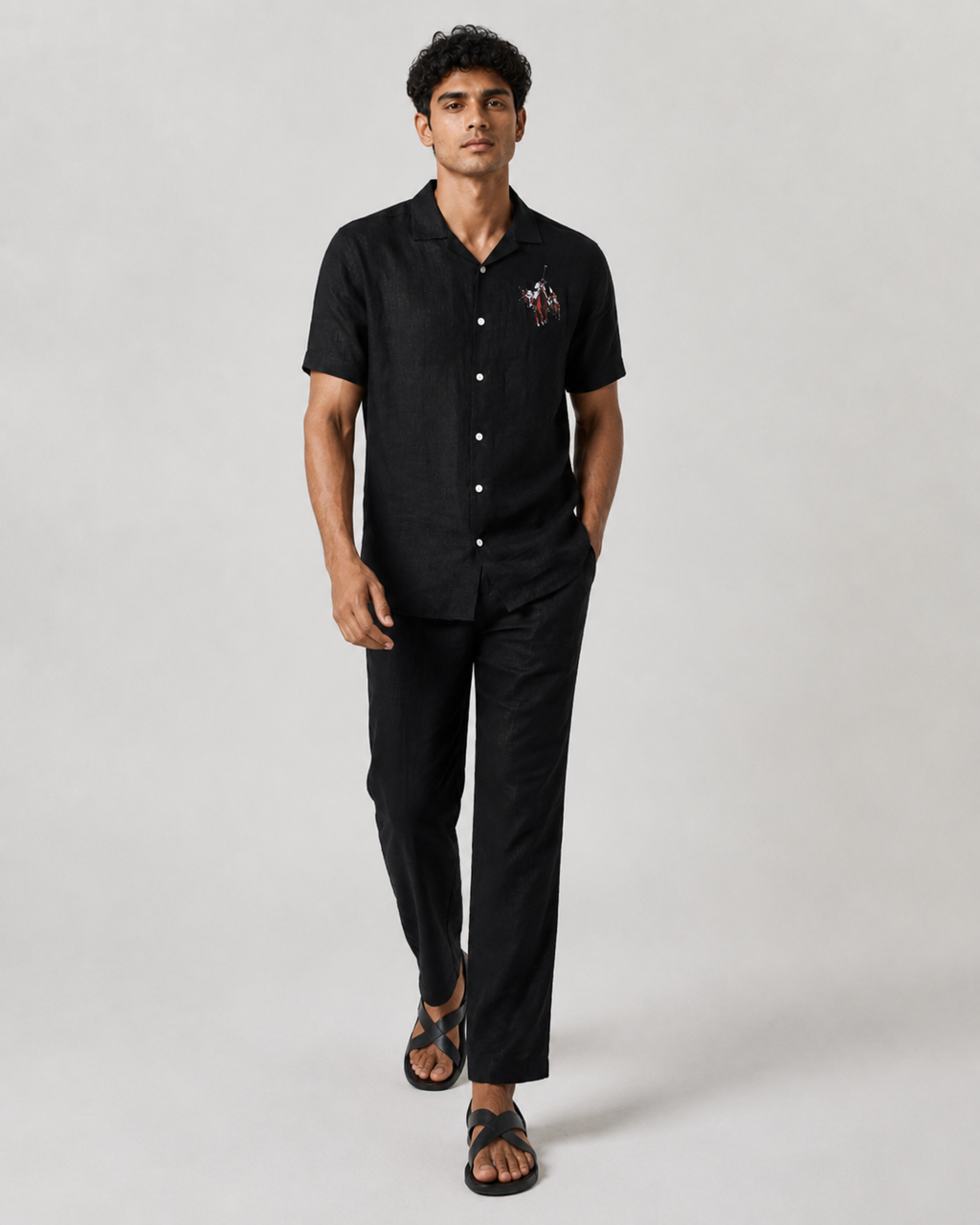 Men’s Black Linen PJ Set | 60 Lea Pure Linen Shirt & Pyjama Co-ord | Premium Lounge Wear