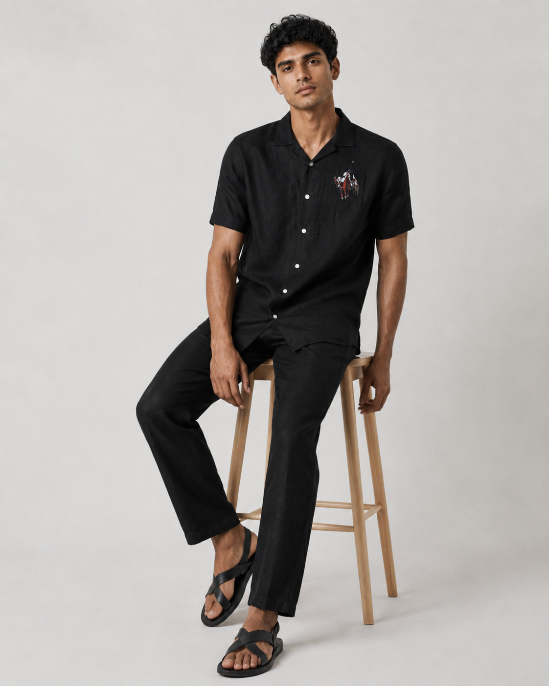 Men’s Black Linen PJ Set | 60 Lea Pure Linen Shirt & Pyjama Co-ord | Premium Lounge Wear