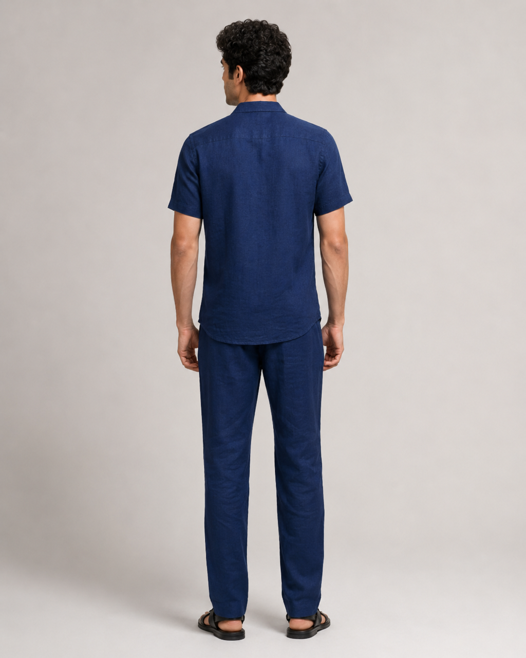 Men’s Navy Linen PJ Cord Set | 60 Lea Pure Linen Shirt & Pyjama Set | Luxury Evening Loungewear