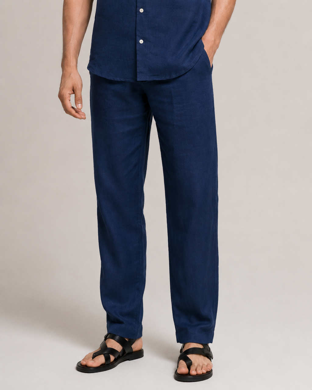 Men’s Navy Linen PJ Cord Set | 60 Lea Pure Linen Shirt & Pyjama Set | Luxury Evening Loungewear
