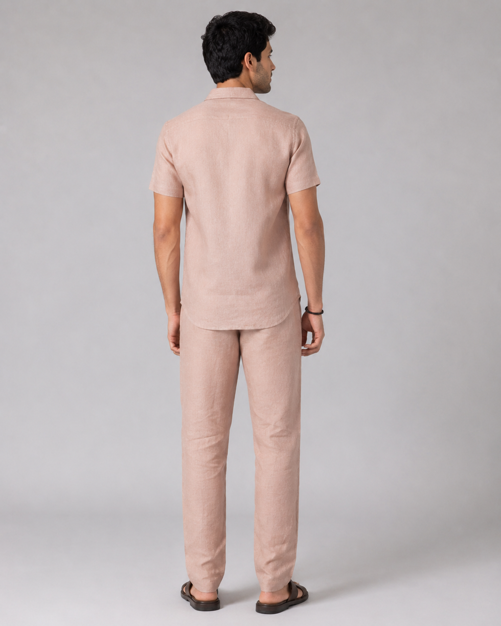 Men’s Blush Pink Pure Linen PJ Cord Set | 60 Lea Premium Linen Shirt & Pyjama Co-ord | Luxury Loungewear & Resort Set