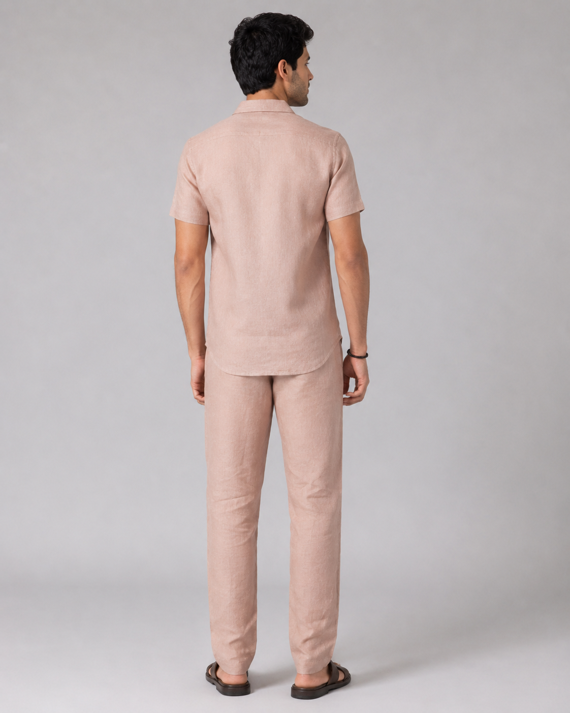 Men’s Blush Pink Pure Linen PJ Cord Set | 60 Lea Premium Linen Shirt & Pyjama Co-ord | Luxury Loungewear & Resort Set
