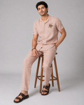 Men’s Blush Pink Pure Linen PJ Cord Set | 60 Lea Premium Linen Shirt & Pyjama Co-ord | Luxury Loungewear & Resort Set