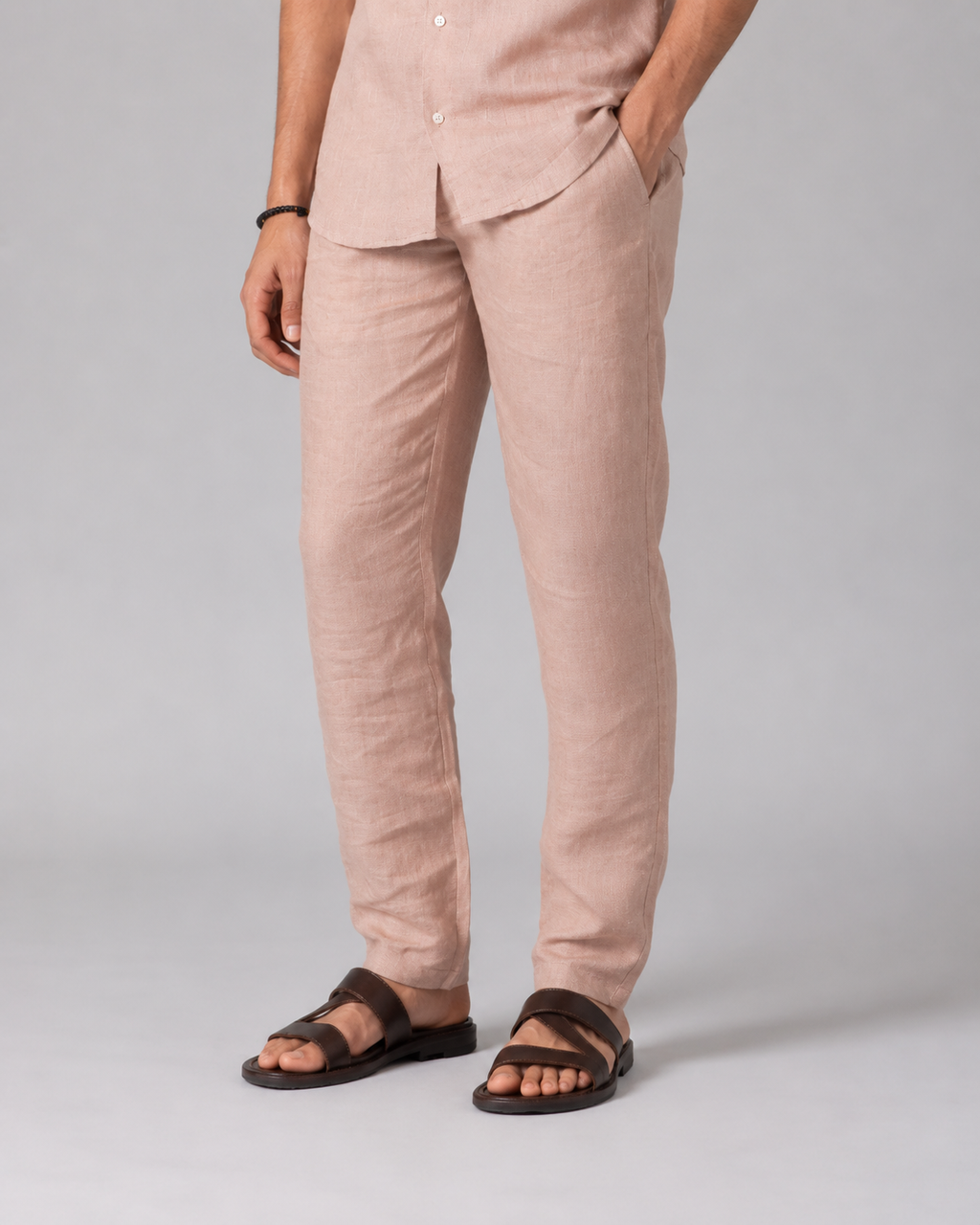 Men’s Blush Pink Pure Linen PJ Cord Set | 60 Lea Premium Linen Shirt & Pyjama Co-ord | Luxury Loungewear & Resort Set