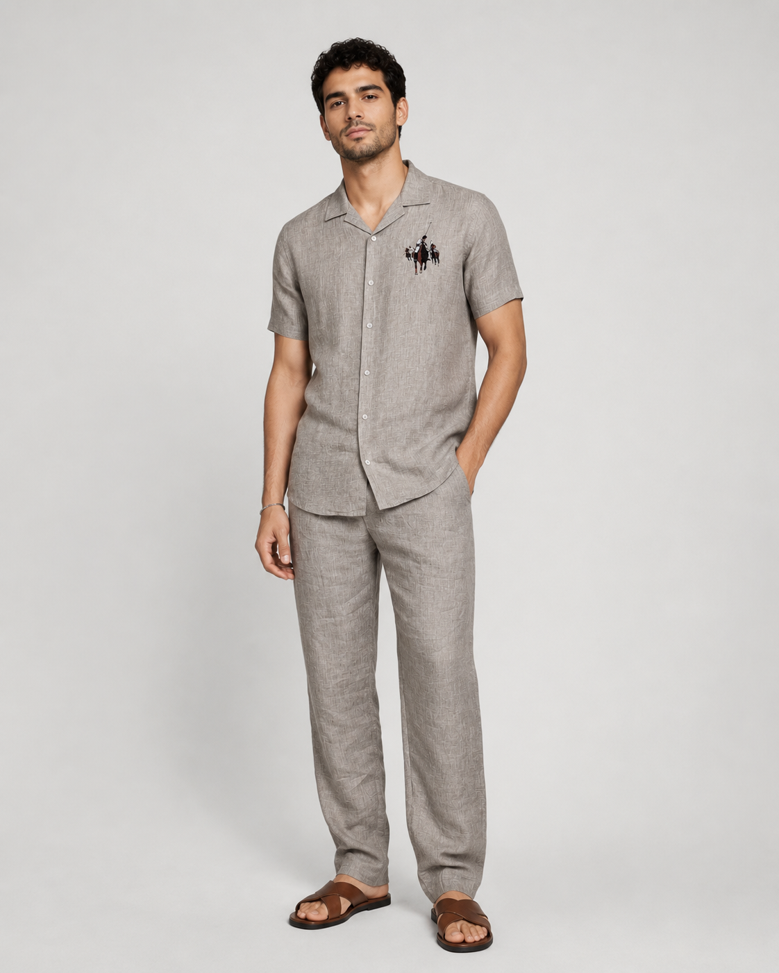 Men’s Grey Pure Linen PJ Cord Set | 60 Lea Premium Linen Shirt & Pyjama Co-ord | Premium Lounge Wear