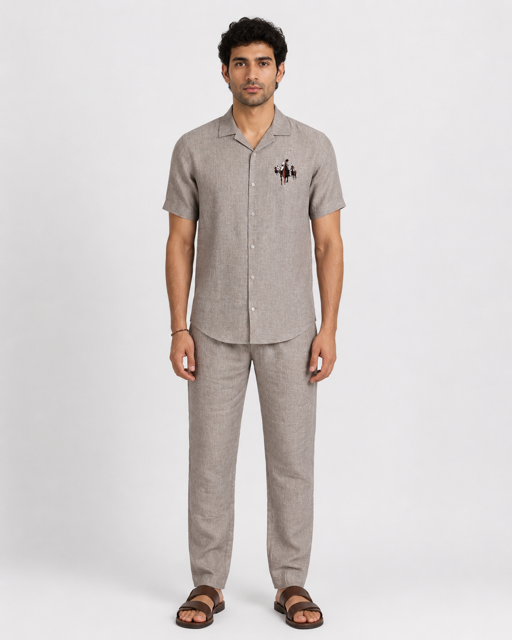 Men’s Grey Pure Linen PJ Cord Set | 60 Lea Premium Linen Shirt & Pyjama Co-ord | Premium Lounge Wear