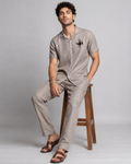 Men’s Grey Pure Linen PJ Cord Set | 60 Lea Premium Linen Shirt & Pyjama Co-ord | Premium Lounge Wear