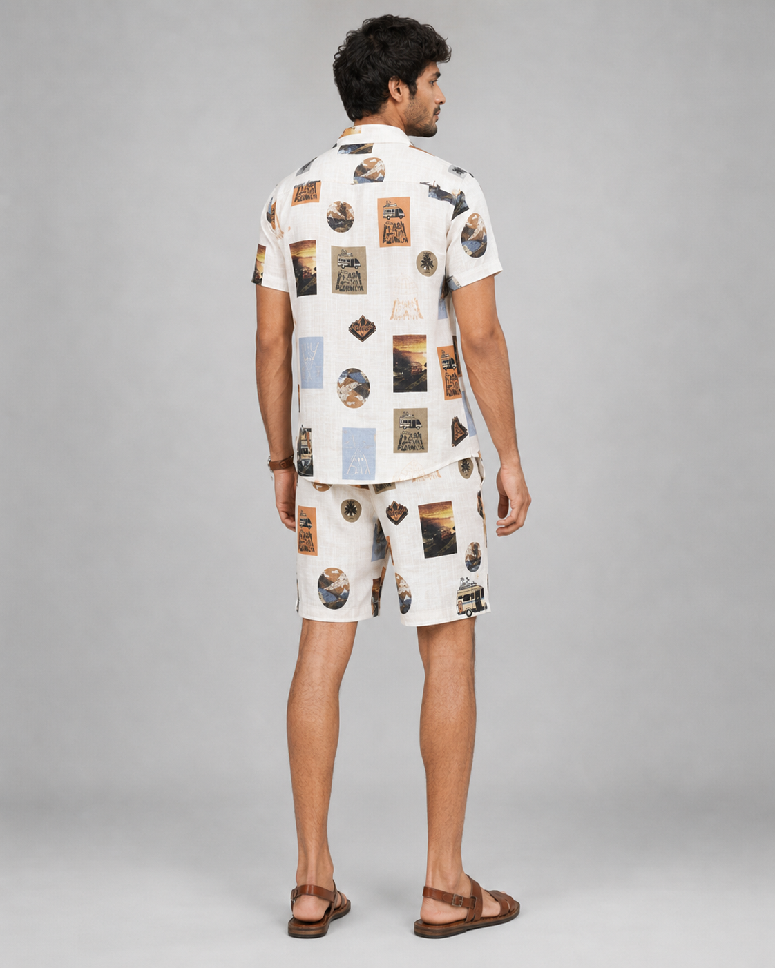 Vintage Travel Printed Cord Set for Men – Casual Summer Co-ord Set