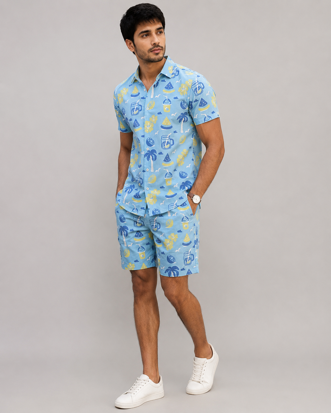 Sky Blue Tropical Printed Cord Set for Men – Summer Vacation Co-ord