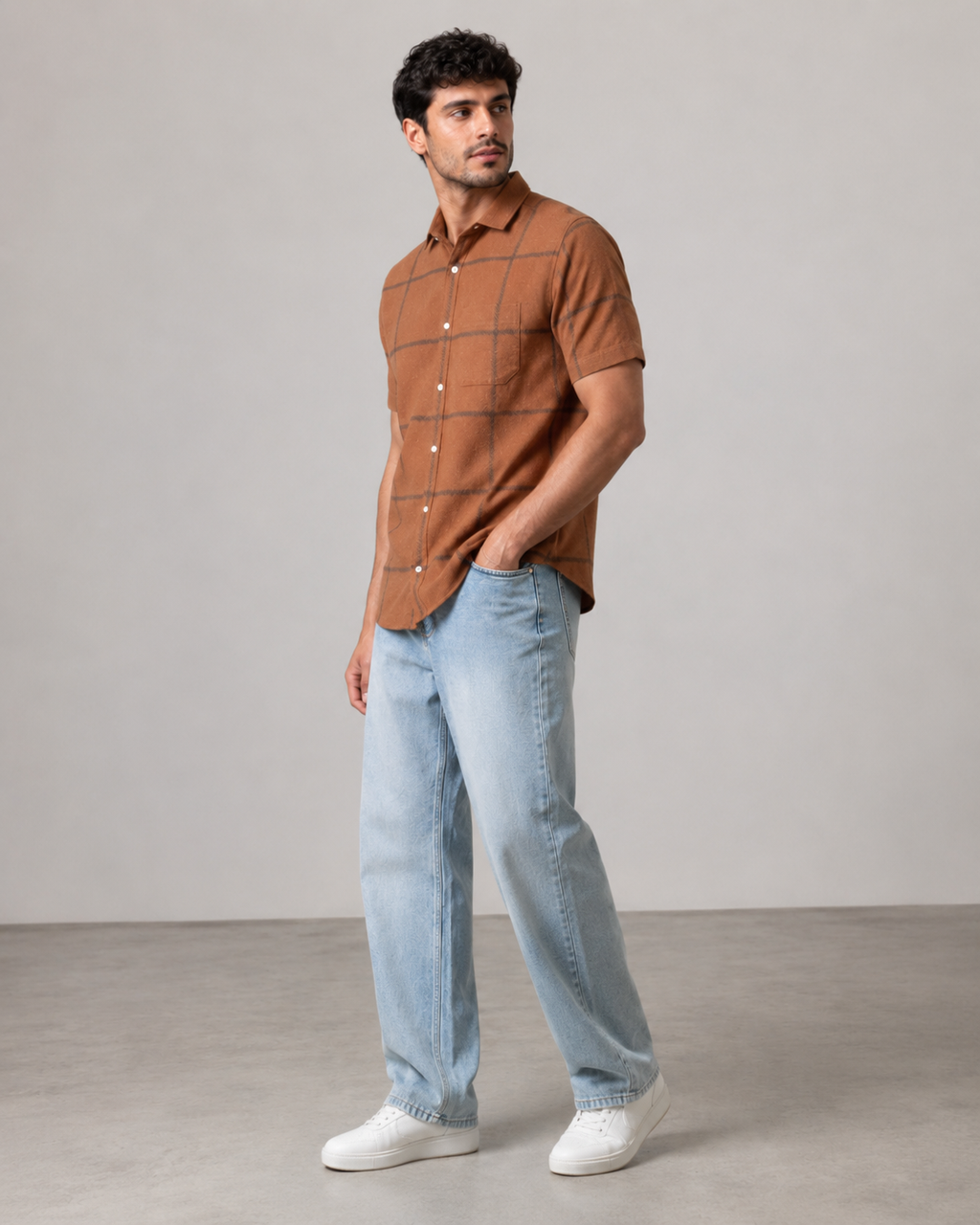 Rust Windowpane Khadi Cotton Shirt